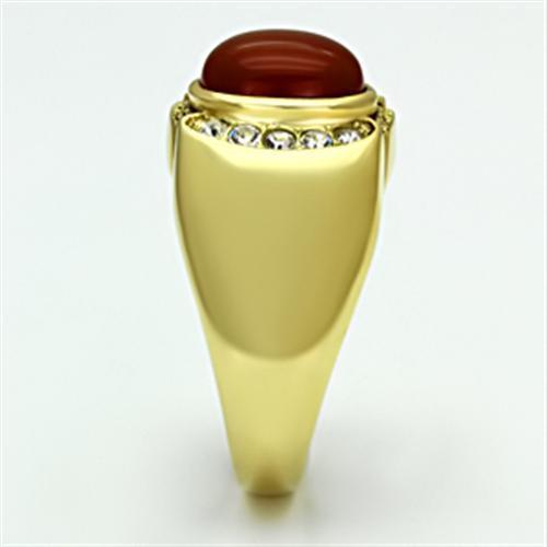 TK729 - IP Gold(Ion Plating) Stainless Steel Ring with Semi-Precious Agate in Siam-3