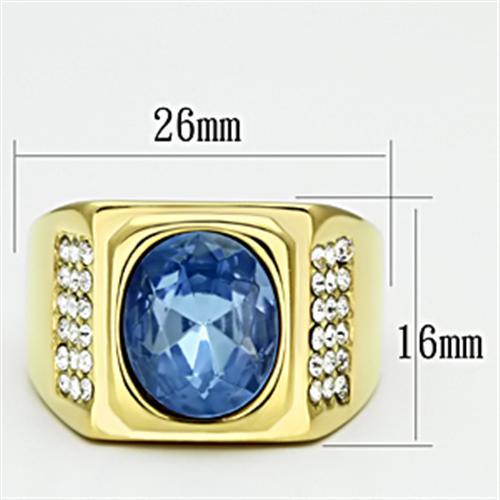 TK730 - IP Gold(Ion Plating) Stainless Steel Ring with Synthetic Synthetic Glass in Light Sapphire-1