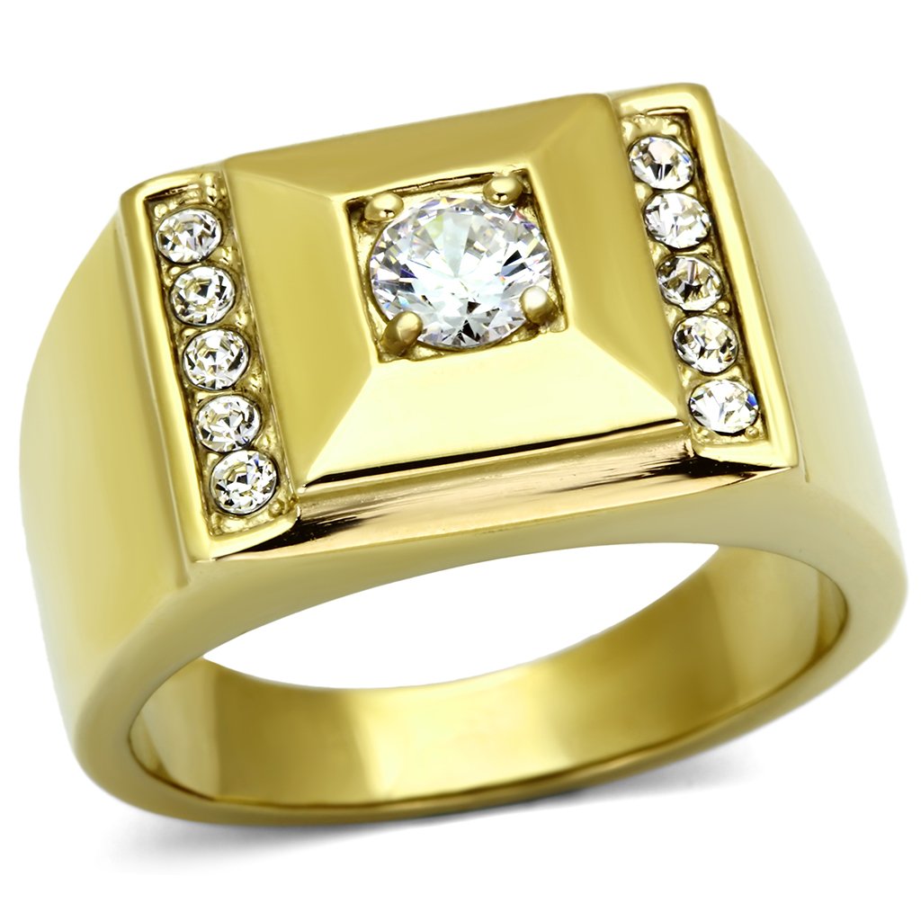 TK732 - IP Gold(Ion Plating) Stainless Steel Ring with AAA Grade CZ  in Clear-0