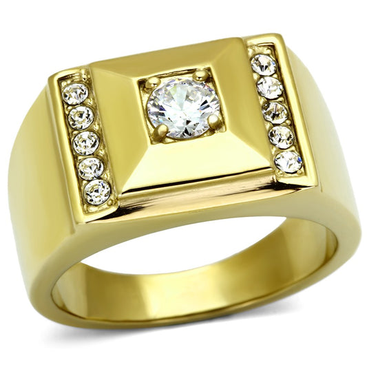 TK732 - IP Gold(Ion Plating) Stainless Steel Ring with AAA Grade CZ  in Clear-0