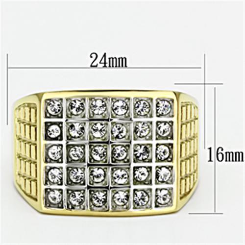 TK734 - Two-Tone IP Gold (Ion Plating) Stainless Steel Ring with Top Grade Crystal  in Clear-1