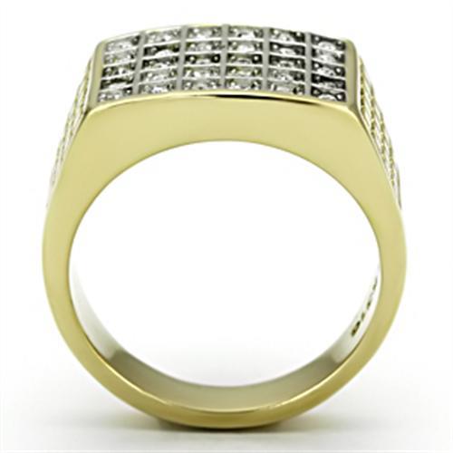 TK734 - Two-Tone IP Gold (Ion Plating) Stainless Steel Ring with Top Grade Crystal  in Clear-2