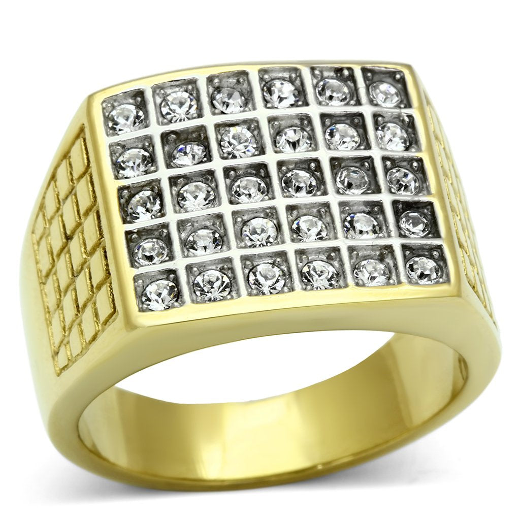 TK734 - Two-Tone IP Gold (Ion Plating) Stainless Steel Ring with Top Grade Crystal  in Clear-0