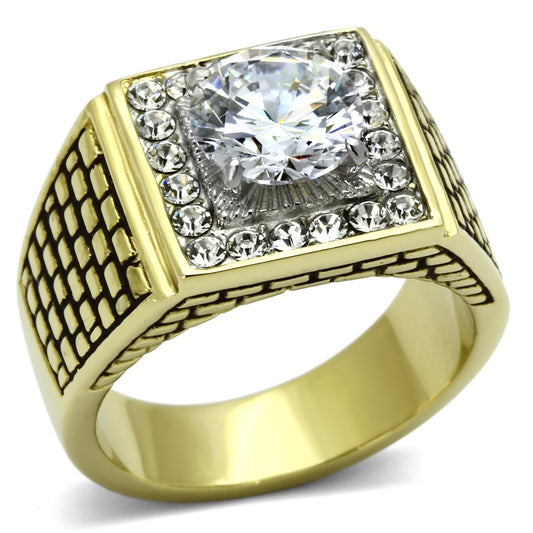 TK735 - Two-Tone IP Gold (Ion Plating) Stainless Steel Ring with AAA Grade CZ  in Clear-0