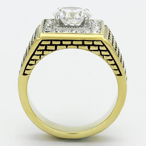 TK735 - Two-Tone IP Gold (Ion Plating) Stainless Steel Ring with AAA Grade CZ  in Clear-2