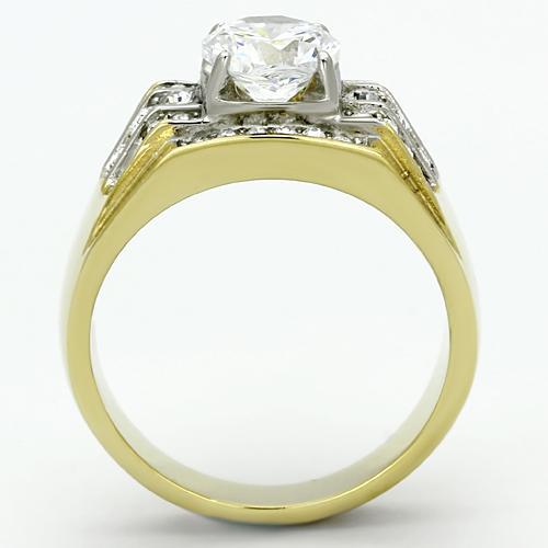 TK736 - Two-Tone IP Gold (Ion Plating) Stainless Steel Ring with AAA Grade CZ  in Clear-2