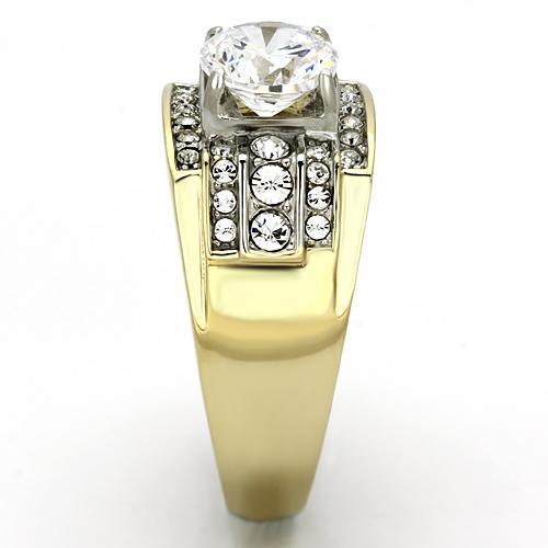 TK736 - Two-Tone IP Gold (Ion Plating) Stainless Steel Ring with AAA Grade CZ  in Clear-3