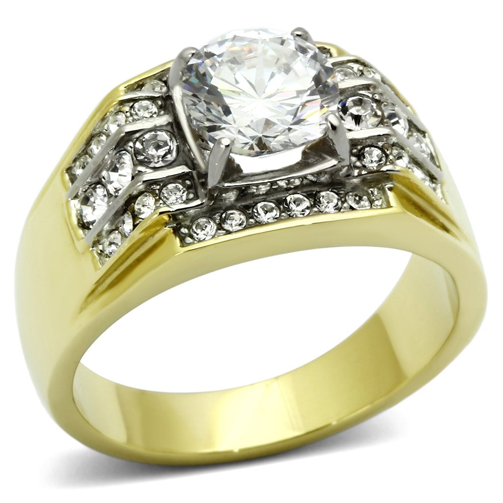 TK736 - Two-Tone IP Gold (Ion Plating) Stainless Steel Ring with AAA Grade CZ  in Clear-0
