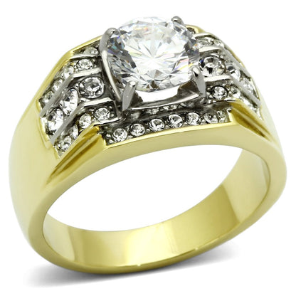 TK736 - Two-Tone IP Gold (Ion Plating) Stainless Steel Ring with AAA Grade CZ  in Clear-0