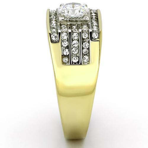 TK737 - Two-Tone IP Gold (Ion Plating) Stainless Steel Ring with AAA Grade CZ  in Clear-3