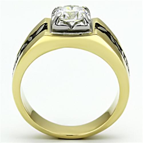 TK739 - Two-Tone IP Gold (Ion Plating) Stainless Steel Ring with AAA Grade CZ  in Clear-2