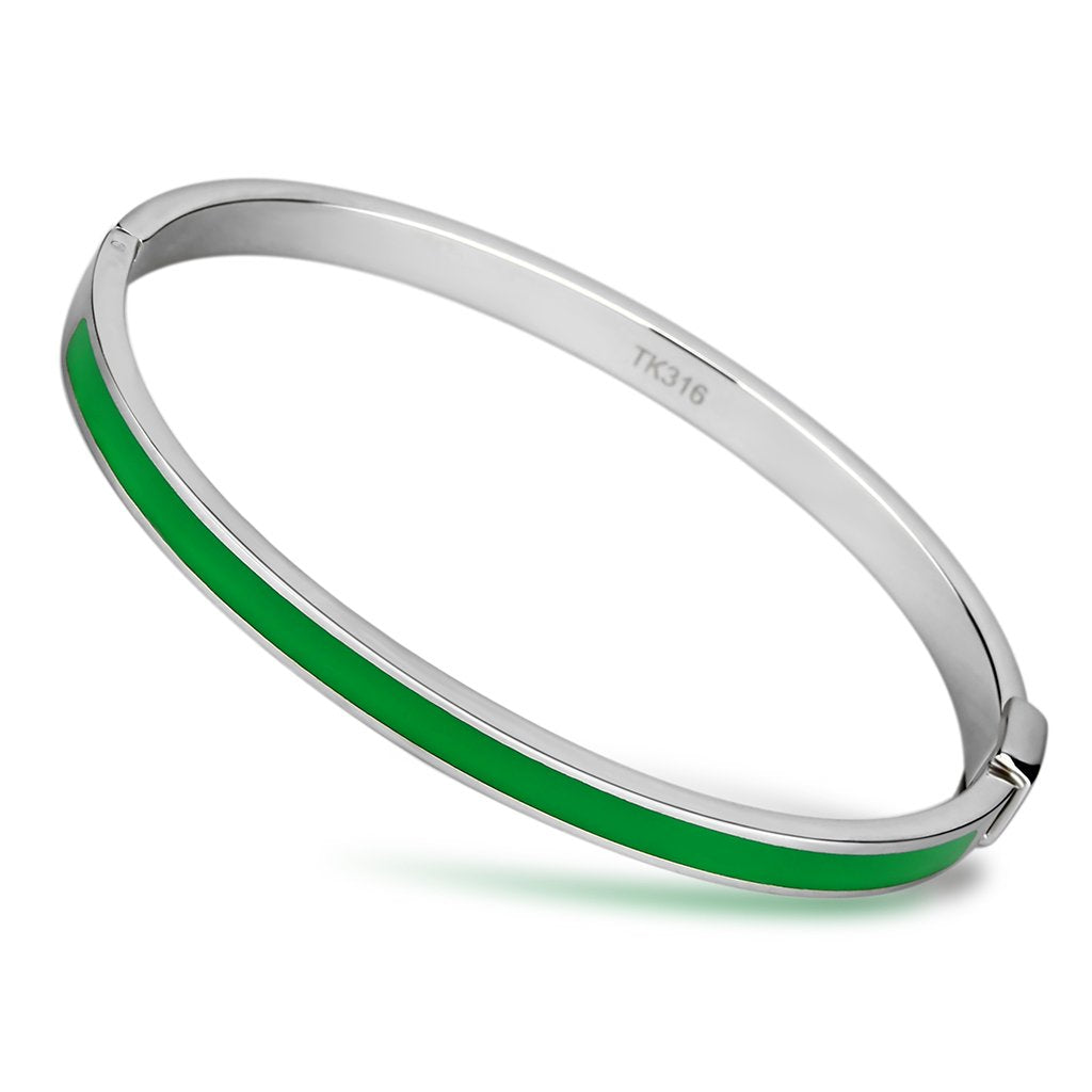TK745 - High polished (no plating) Stainless Steel Bangle with Epoxy  in Emerald-0