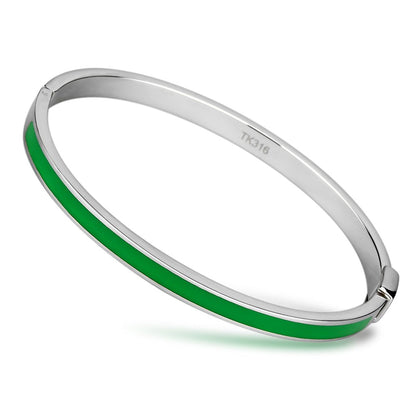 TK745 - High polished (no plating) Stainless Steel Bangle with Epoxy  in Emerald-0