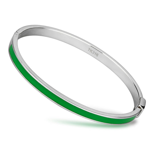 TK745 - High polished (no plating) Stainless Steel Bangle with Epoxy  in Emerald-0
