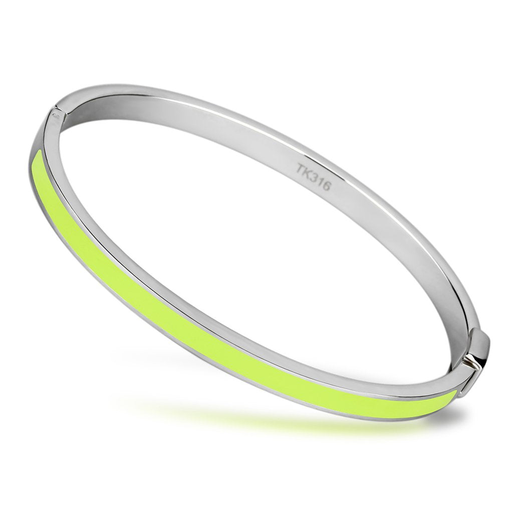 TK746 - High polished (no plating) Stainless Steel Bangle with Epoxy  in Apple Green color-0