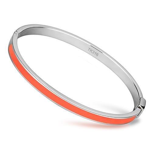 TK748 - High polished (no plating) Stainless Steel Bangle with Epoxy  in Orange-0