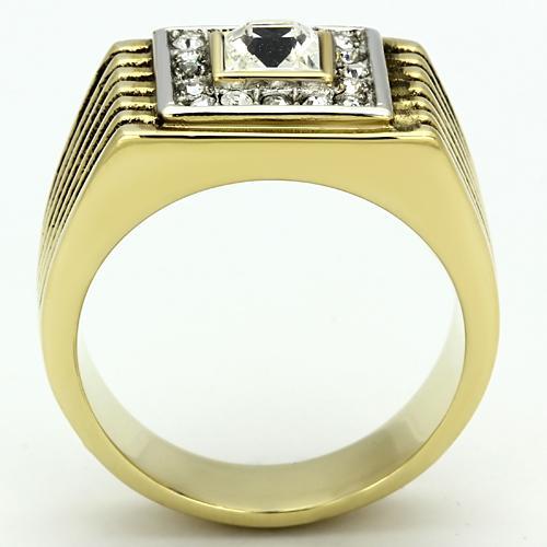 TK750 - Two-Tone IP Gold (Ion Plating) Stainless Steel Ring with Top Grade Crystal  in Clear-2