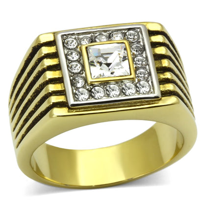 TK750 - Two-Tone IP Gold (Ion Plating) Stainless Steel Ring with Top Grade Crystal  in Clear-0