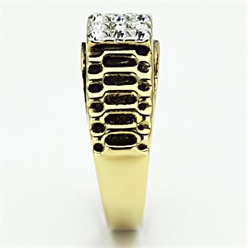 TK753 - Two-Tone IP Gold (Ion Plating) Stainless Steel Ring with Top Grade Crystal  in Clear-3
