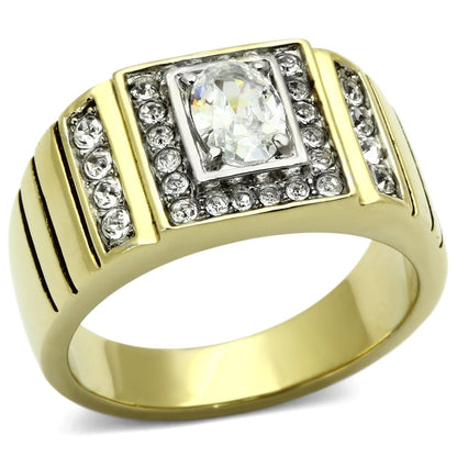 TK755 - Two-Tone IP Gold (Ion Plating) Stainless Steel Ring with AAA Grade CZ  in Clear-0