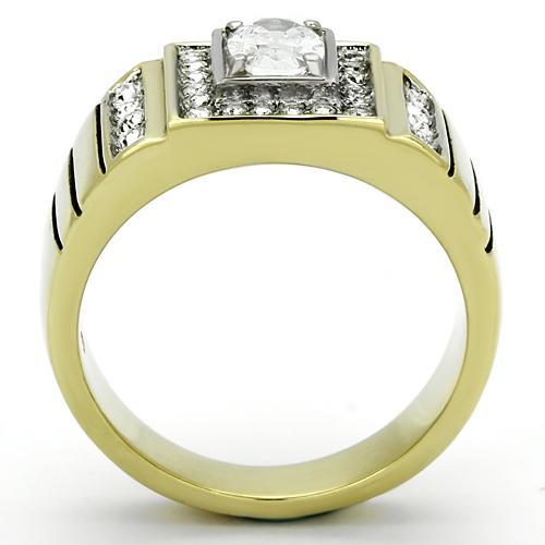 TK755 - Two-Tone IP Gold (Ion Plating) Stainless Steel Ring with AAA Grade CZ  in Clear-2