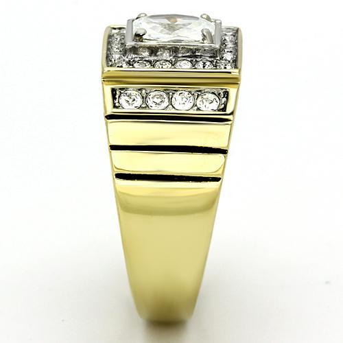 TK755 - Two-Tone IP Gold (Ion Plating) Stainless Steel Ring with AAA Grade CZ  in Clear-3