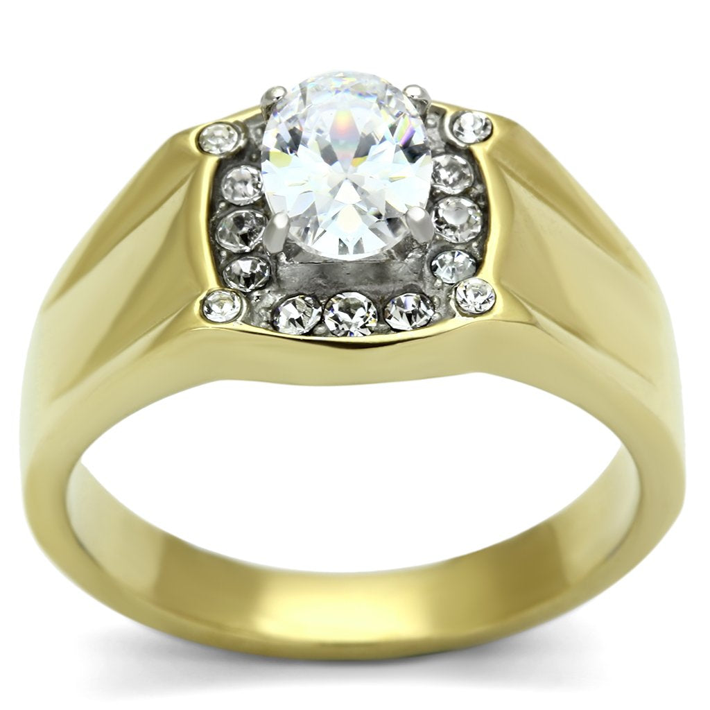 TK758 - Two-Tone IP Gold (Ion Plating) Stainless Steel Ring with AAA Grade CZ  in Clear-0