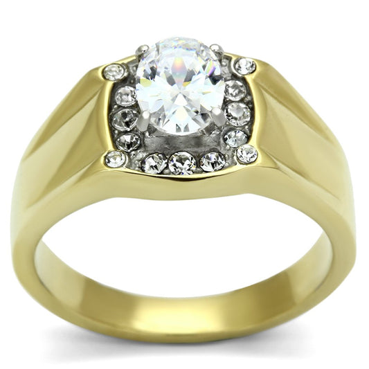 TK758 - Two-Tone IP Gold (Ion Plating) Stainless Steel Ring with AAA Grade CZ  in Clear-0