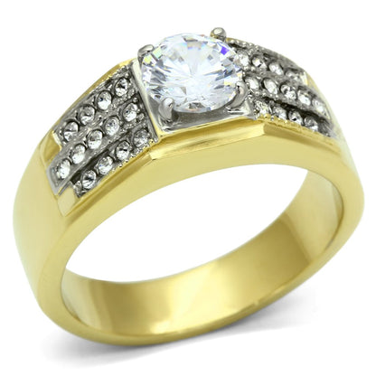TK759 - Two-Tone IP Gold (Ion Plating) Stainless Steel Ring with AAA Grade CZ  in Clear-0