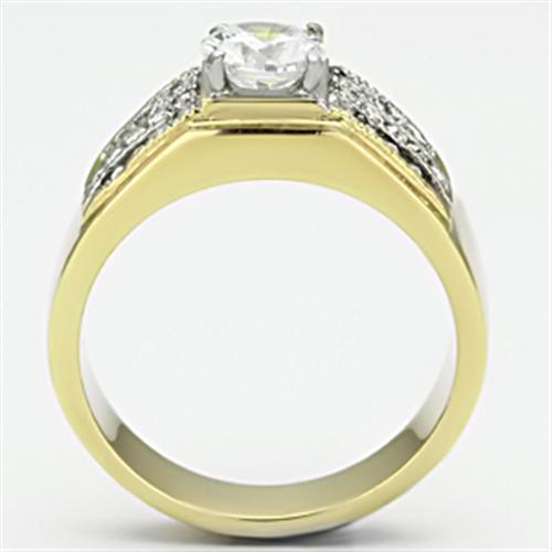 TK759 - Two-Tone IP Gold (Ion Plating) Stainless Steel Ring with AAA Grade CZ  in Clear-2