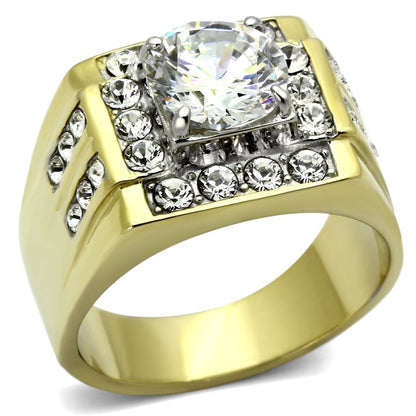 TK760 - Two-Tone IP Gold (Ion Plating) Stainless Steel Ring with AAA Grade CZ  in Clear-0