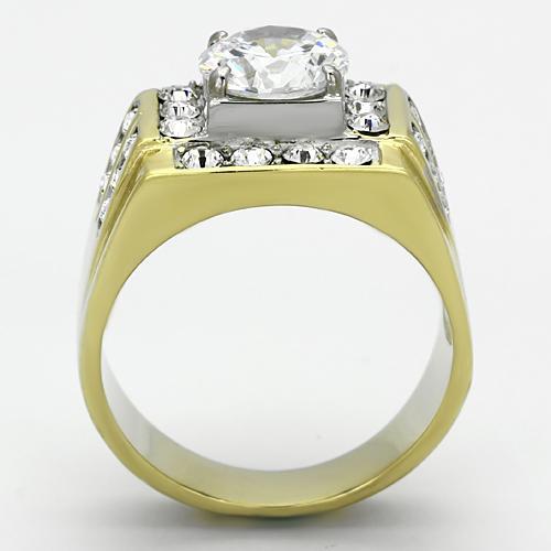 TK760 - Two-Tone IP Gold (Ion Plating) Stainless Steel Ring with AAA Grade CZ  in Clear-2