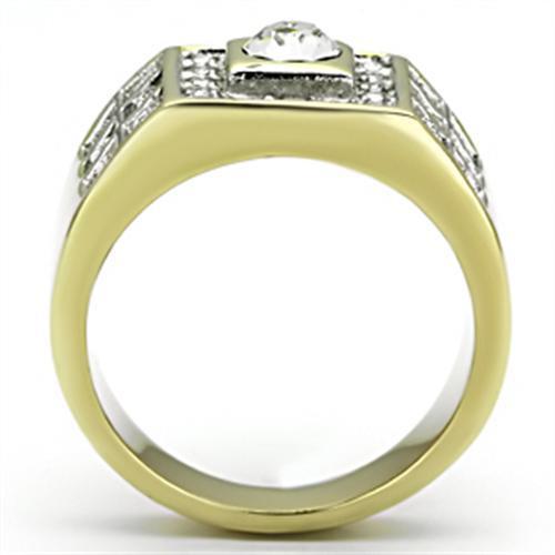 TK762 - Two-Tone IP Gold (Ion Plating) Stainless Steel Ring with Top Grade Crystal  in Clear-2