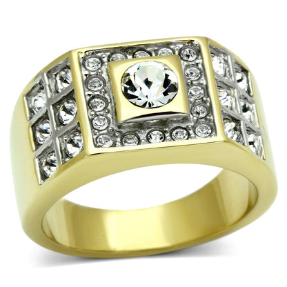 TK762 - Two-Tone IP Gold (Ion Plating) Stainless Steel Ring with Top Grade Crystal  in Clear-0