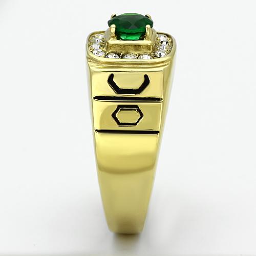 TK764 - IP Gold(Ion Plating) Stainless Steel Ring with Synthetic Synthetic Glass in Emerald-3