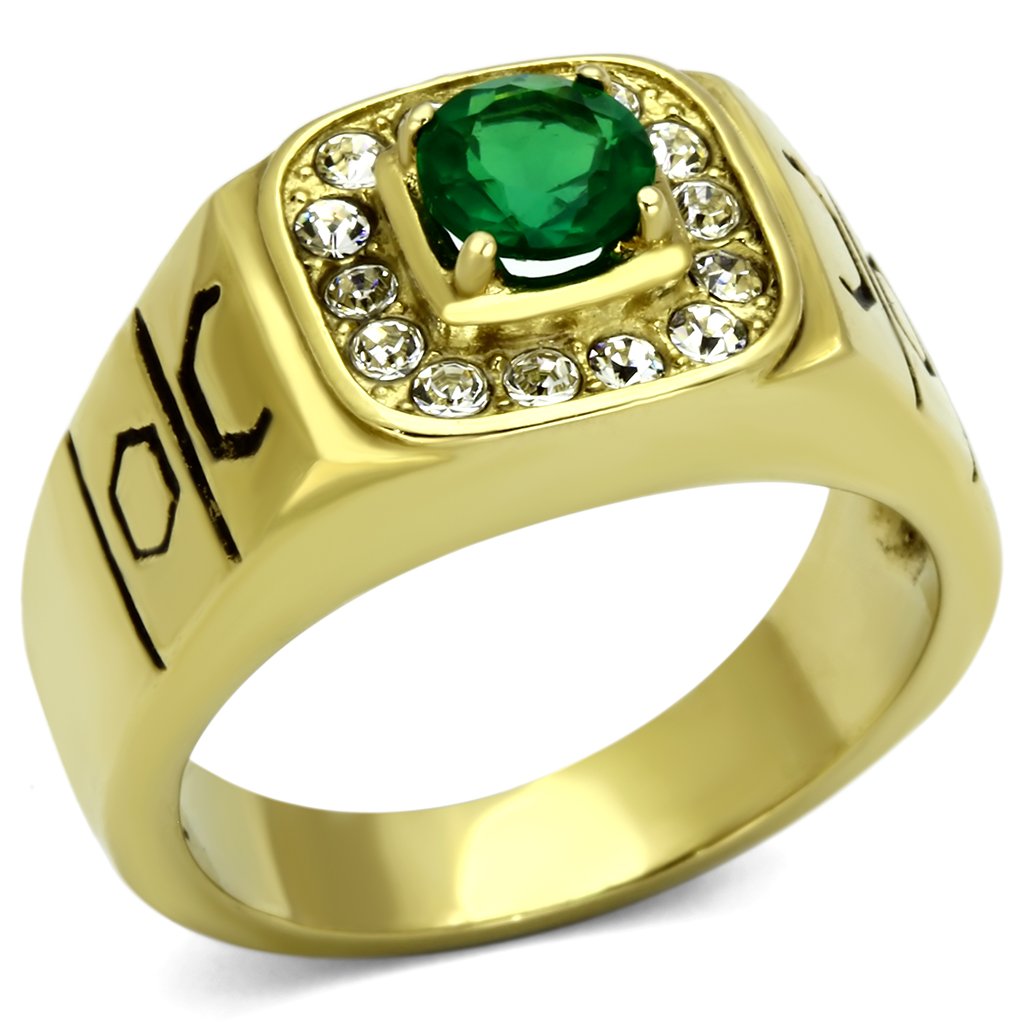 TK764 - IP Gold(Ion Plating) Stainless Steel Ring with Synthetic Synthetic Glass in Emerald-0