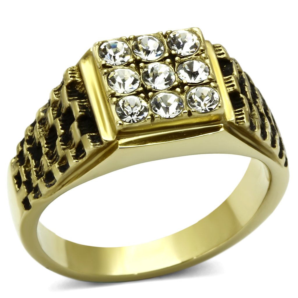 TK765 - IP Gold(Ion Plating) Stainless Steel Ring with Top Grade Crystal  in Clear-0