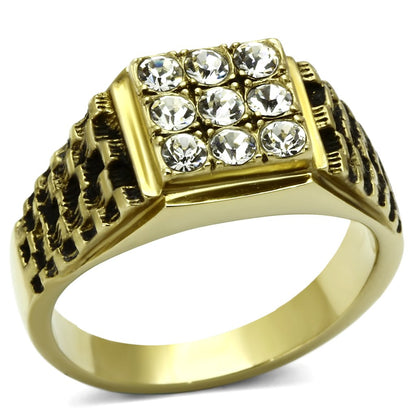 TK765 - IP Gold(Ion Plating) Stainless Steel Ring with Top Grade Crystal  in Clear-0