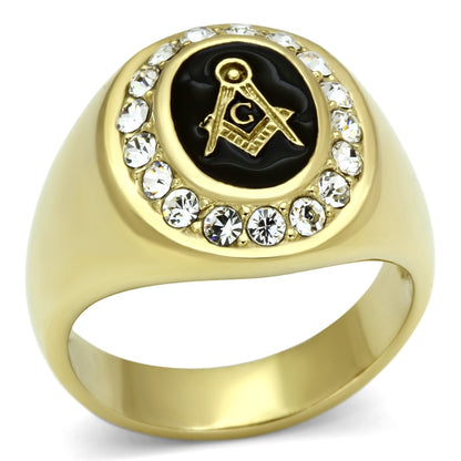 TK766 - IP Gold(Ion Plating) Stainless Steel Ring with Top Grade Crystal  in Clear-0