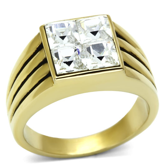 TK769 - IP Gold(Ion Plating) Stainless Steel Ring with Top Grade Crystal  in Clear-0
