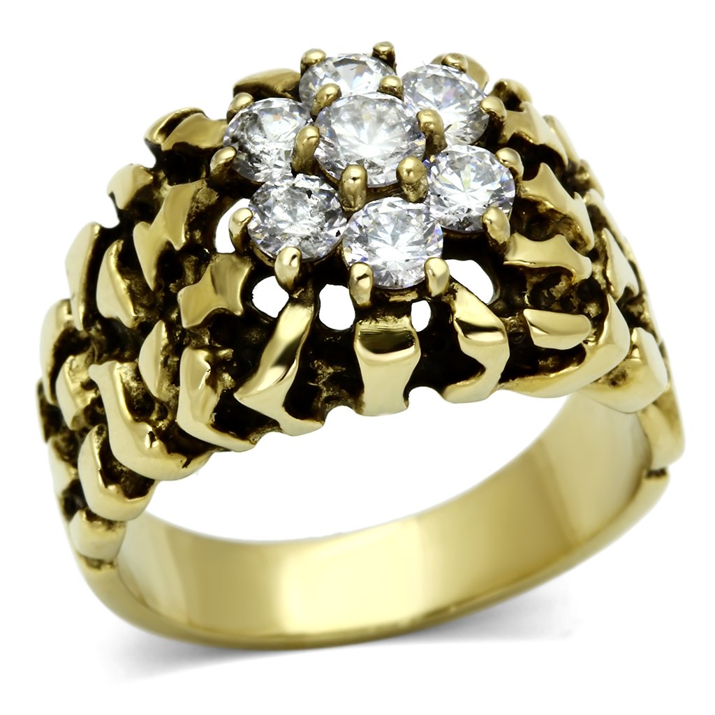 TK771 - IP Gold(Ion Plating) Stainless Steel Ring with AAA Grade CZ  in Clear-0