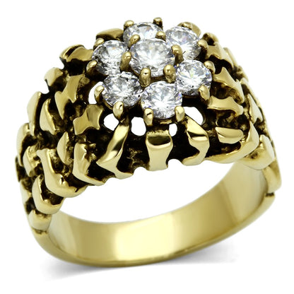 TK771 - IP Gold(Ion Plating) Stainless Steel Ring with AAA Grade CZ  in Clear-0