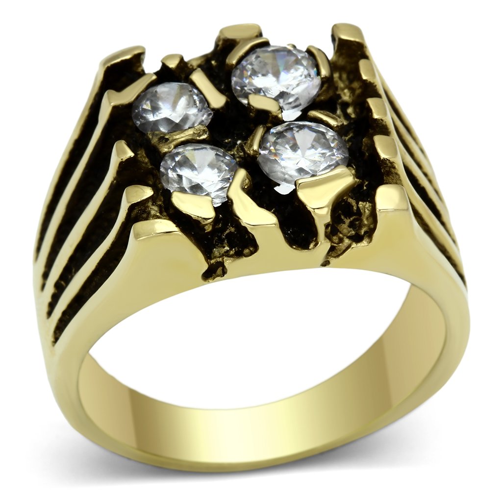 TK772 - IP Gold(Ion Plating) Stainless Steel Ring with AAA Grade CZ  in Clear-0
