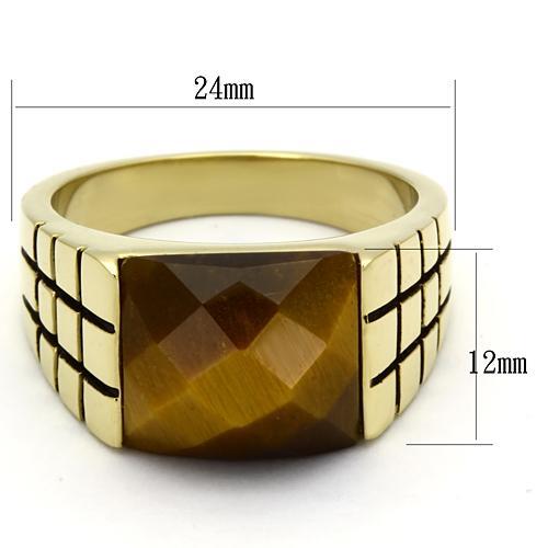 TK779 - IP Gold(Ion Plating) Stainless Steel Ring with Semi-Precious Tiger Eye in Topaz-1