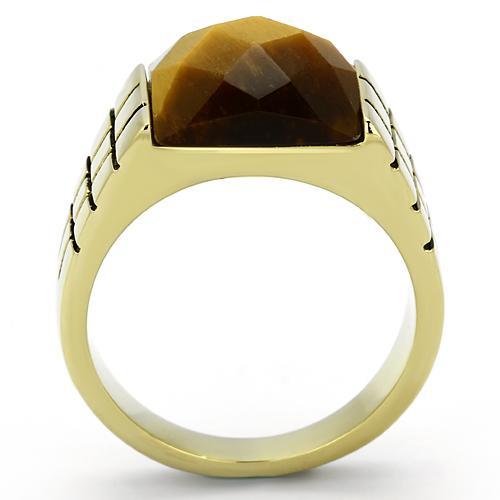 TK779 - IP Gold(Ion Plating) Stainless Steel Ring with Semi-Precious Tiger Eye in Topaz-2