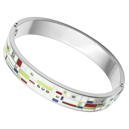 TK782 - High polished (no plating) Stainless Steel Bangle with Top Grade Crystal  in Clear-0
