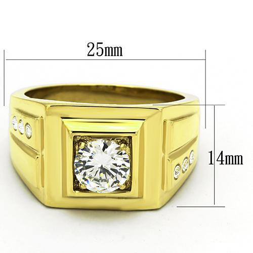 TK791 - IP Gold(Ion Plating) Stainless Steel Ring with AAA Grade CZ  in Clear-1