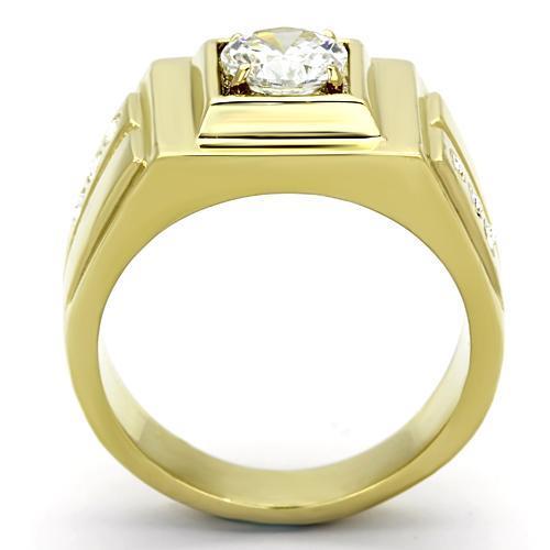 TK791 - IP Gold(Ion Plating) Stainless Steel Ring with AAA Grade CZ  in Clear-2