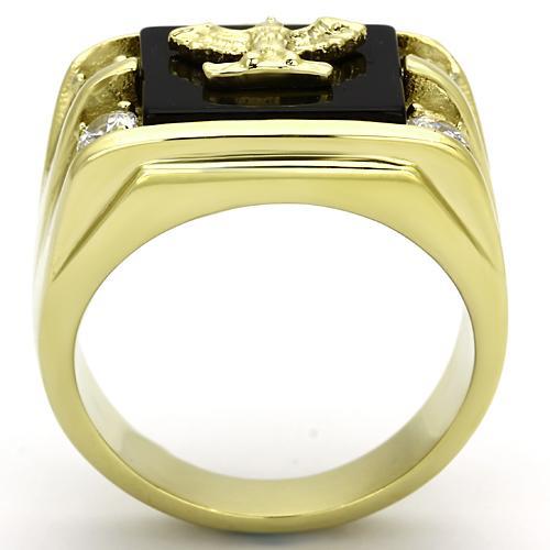 TK793 - IP Gold(Ion Plating) Stainless Steel Ring with Semi-Precious Agate in Jet-2
