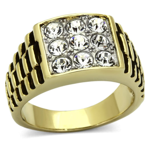 TK796 - Two-Tone IP Gold (Ion Plating) Stainless Steel Ring with Top Grade Crystal  in Clear-0